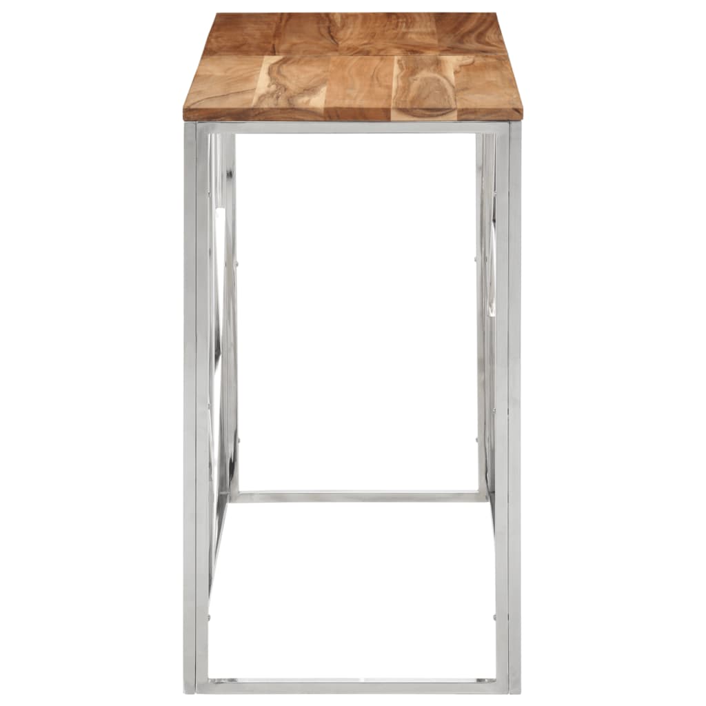 Console Table Silver Stainless Steel and Solid Wood Acacia