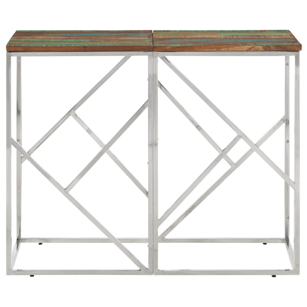 Console Table Silver Stainless Steel and Solid Wood Reclaimed