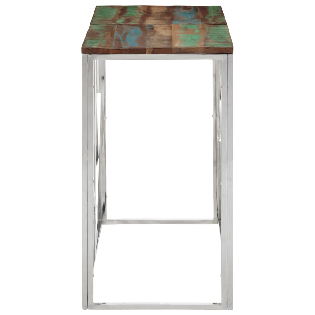 Console Table Silver Stainless Steel and Solid Wood Reclaimed