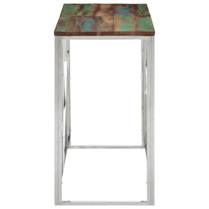 Console Table Silver Stainless Steel and Solid Wood Reclaimed