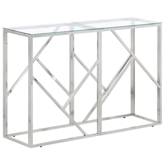 Console Table Silver Stainless Steel and Tempered Glass