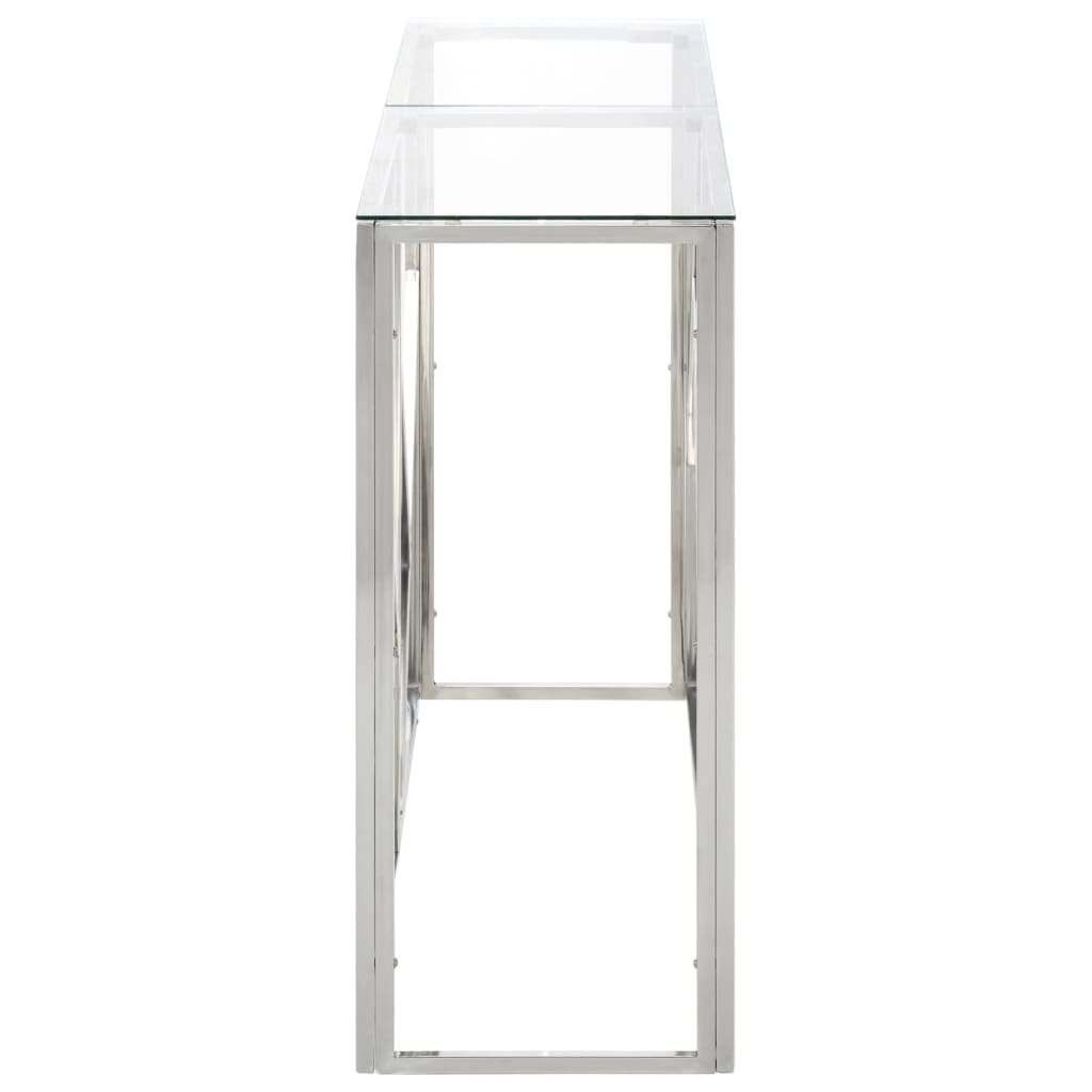 Console Table Silver Stainless Steel and Tempered Glass