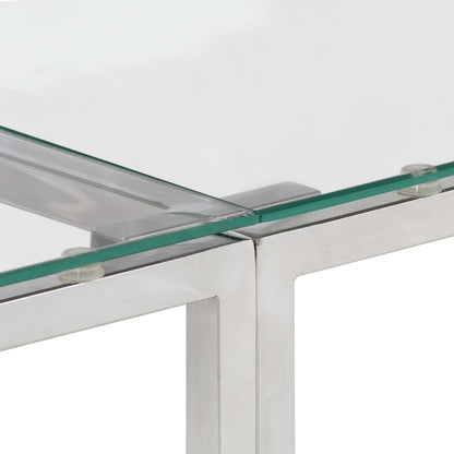 Console Table Silver Stainless Steel and Tempered Glass