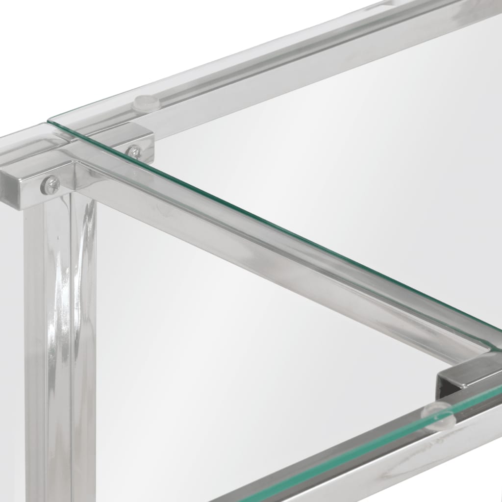 Console Table Silver Stainless Steel and Tempered Glass