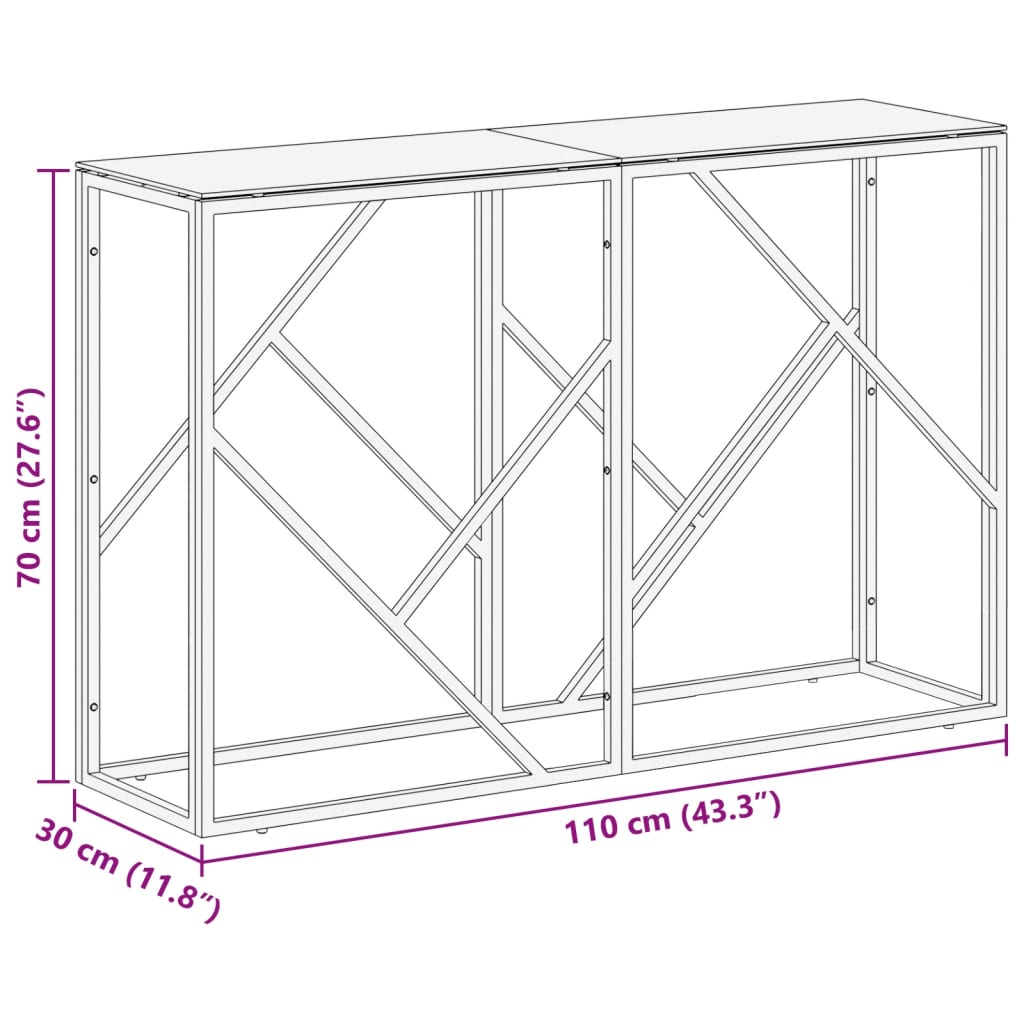 Console Table Silver Stainless Steel and Tempered Glass