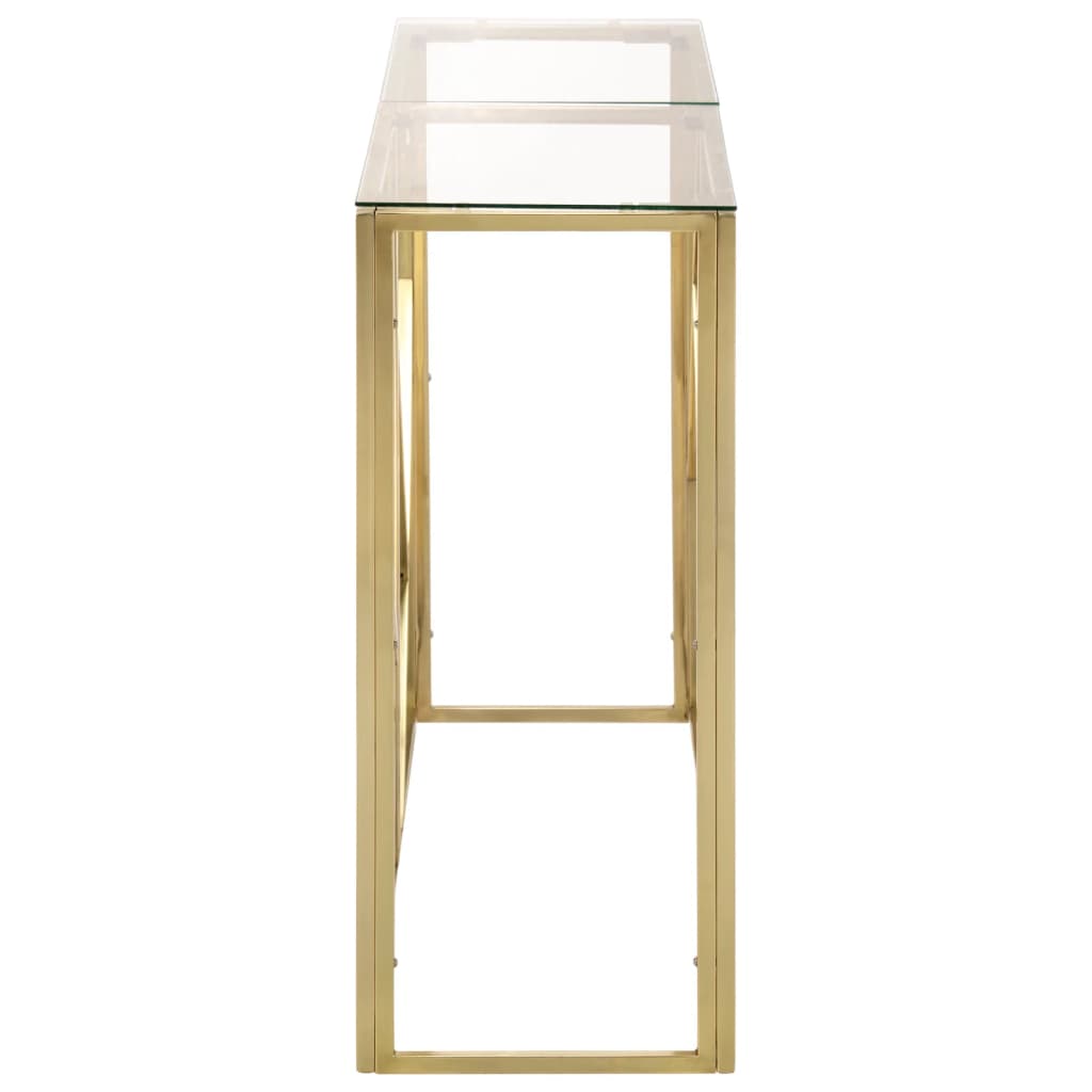 Console Table Gold Stainless Steel and Tempered Glass