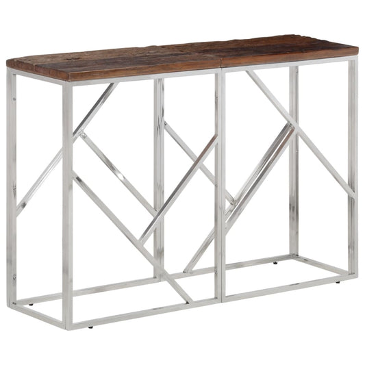 Console Table Silver Stainless Steel and Solid Wood Sleeper