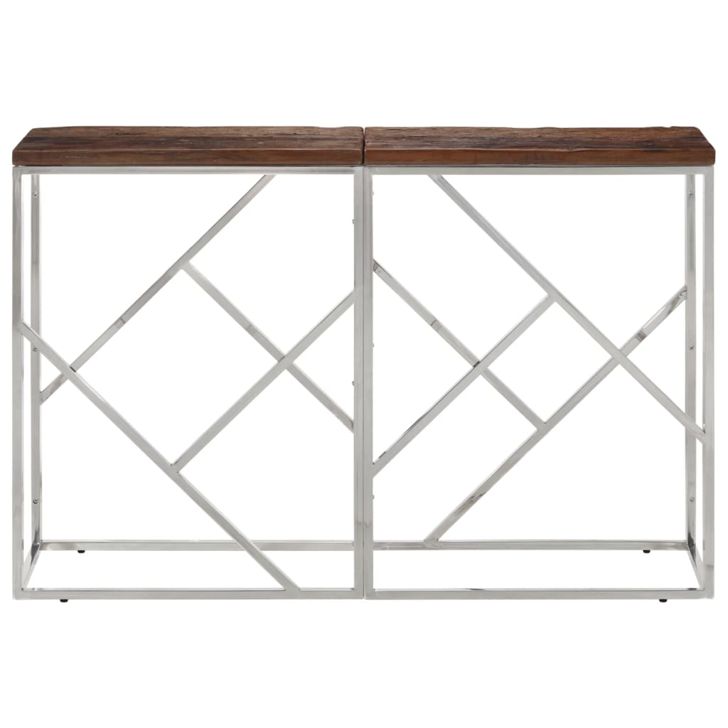 Console Table Silver Stainless Steel and Solid Wood Sleeper