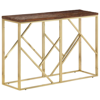 Console Table Gold Stainless Steel and Solid Wood Sleeper