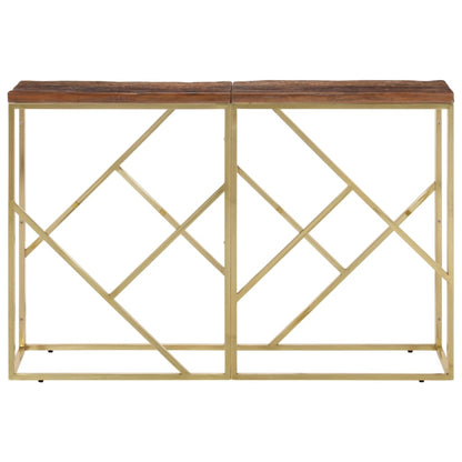 Console Table Gold Stainless Steel and Solid Wood Sleeper