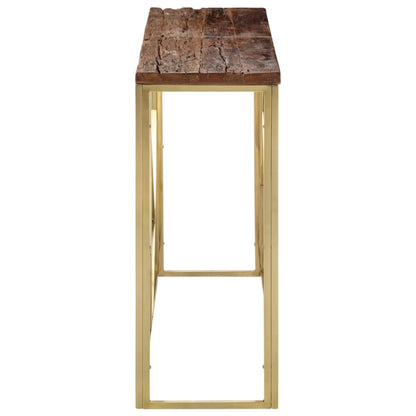 Console Table Gold Stainless Steel and Solid Wood Sleeper