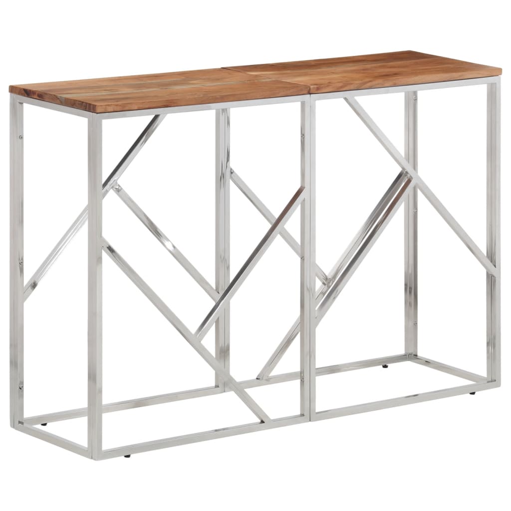 Console Table Silver Stainless Steel and Solid Wood Acacia