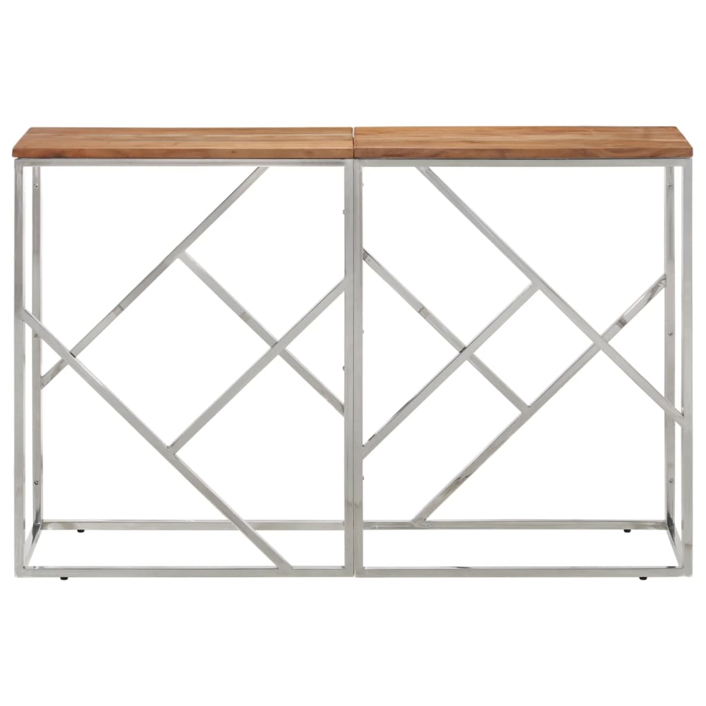 Console Table Silver Stainless Steel and Solid Wood Acacia