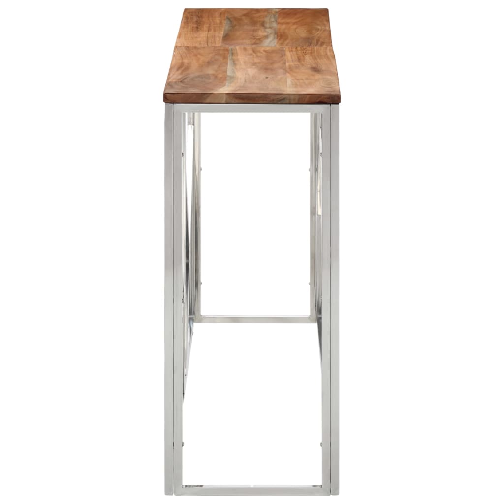 Console Table Silver Stainless Steel and Solid Wood Acacia