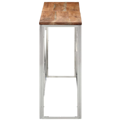 Console Table Silver Stainless Steel and Solid Wood Acacia