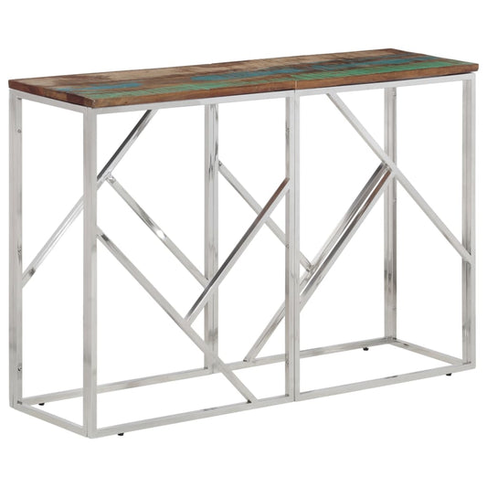 Console Table Silver Stainless Steel and Solid Wood Reclaimed