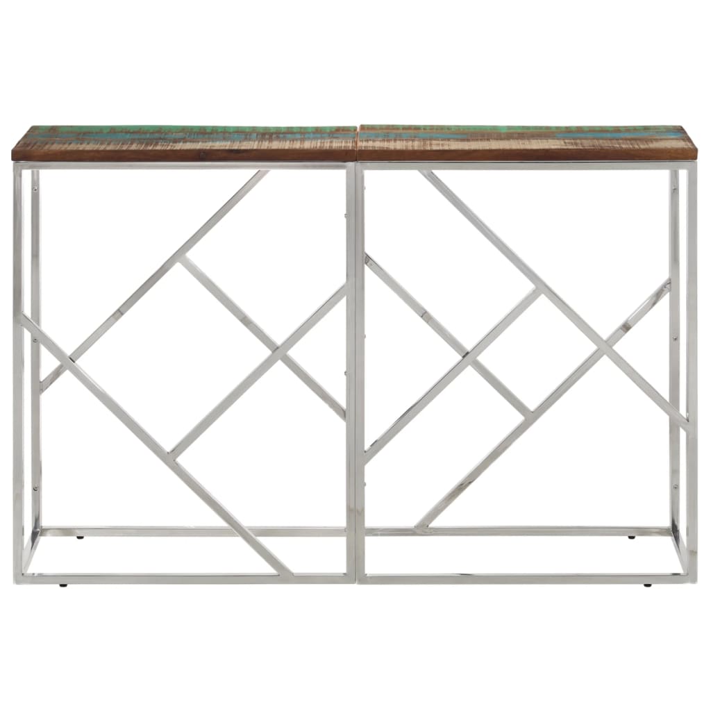 Console Table Silver Stainless Steel and Solid Wood Reclaimed