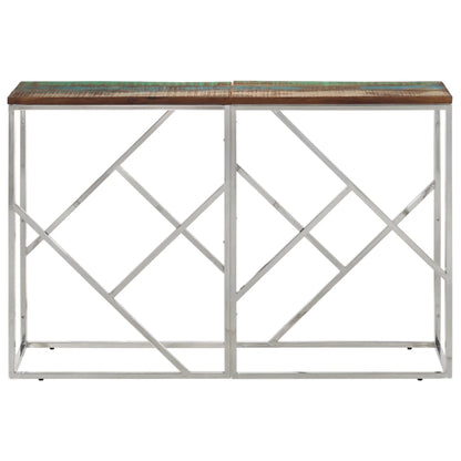 Console Table Silver Stainless Steel and Solid Wood Reclaimed