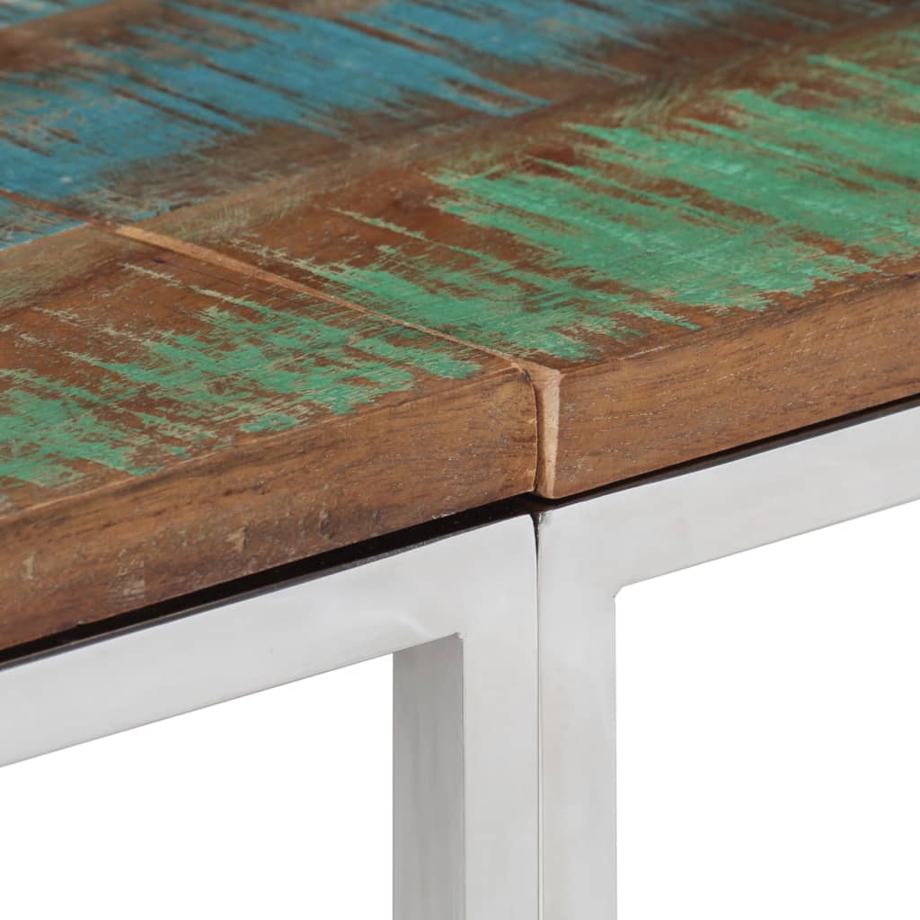 Console Table Silver Stainless Steel and Solid Wood Reclaimed