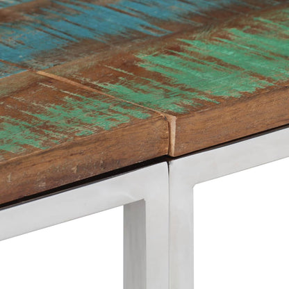 Console Table Silver Stainless Steel and Solid Wood Reclaimed