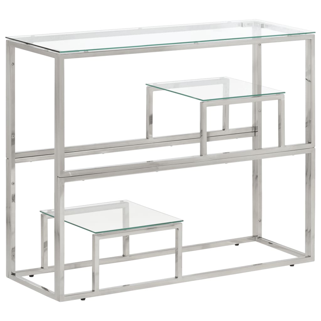 Console Table Silver Stainless Steel and Tempered Glass