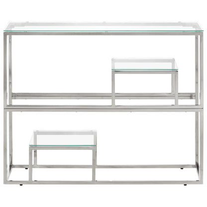 Console Table Silver Stainless Steel and Tempered Glass