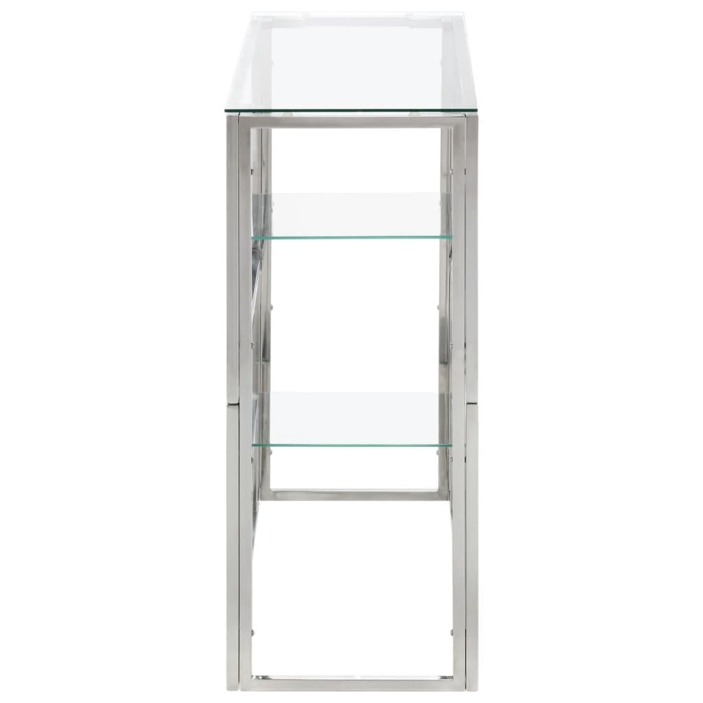 Console Table Silver Stainless Steel and Tempered Glass