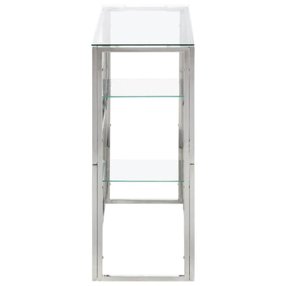 Console Table Silver Stainless Steel and Tempered Glass