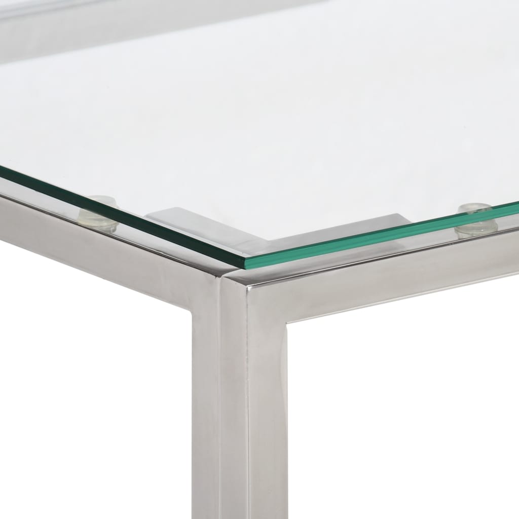 Console Table Silver Stainless Steel and Tempered Glass