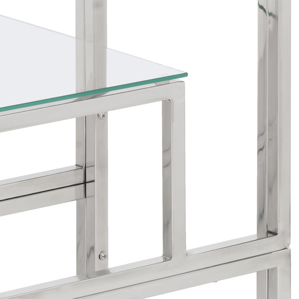 Console Table Silver Stainless Steel and Tempered Glass