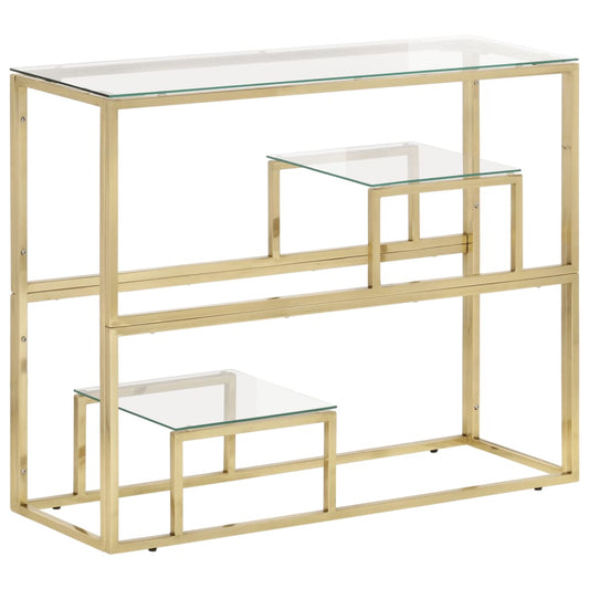 Console Table Gold Stainless Steel and Tempered Glass