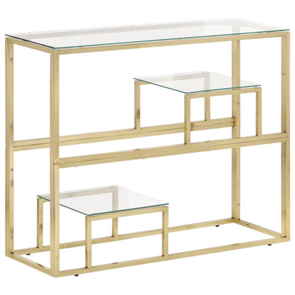 Console Table Gold Stainless Steel and Tempered Glass