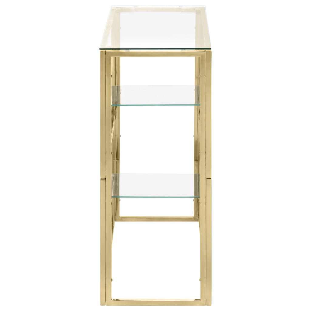 Console Table Gold Stainless Steel and Tempered Glass