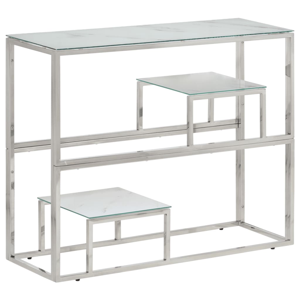 Console Table Silver Stainless Steel and Tempered Glass