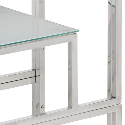 Console Table Silver Stainless Steel and Tempered Glass