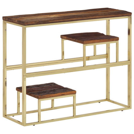 Console Table Gold Stainless Steel and Solid Wood Sleeper