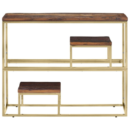 Console Table Gold Stainless Steel and Solid Wood Sleeper