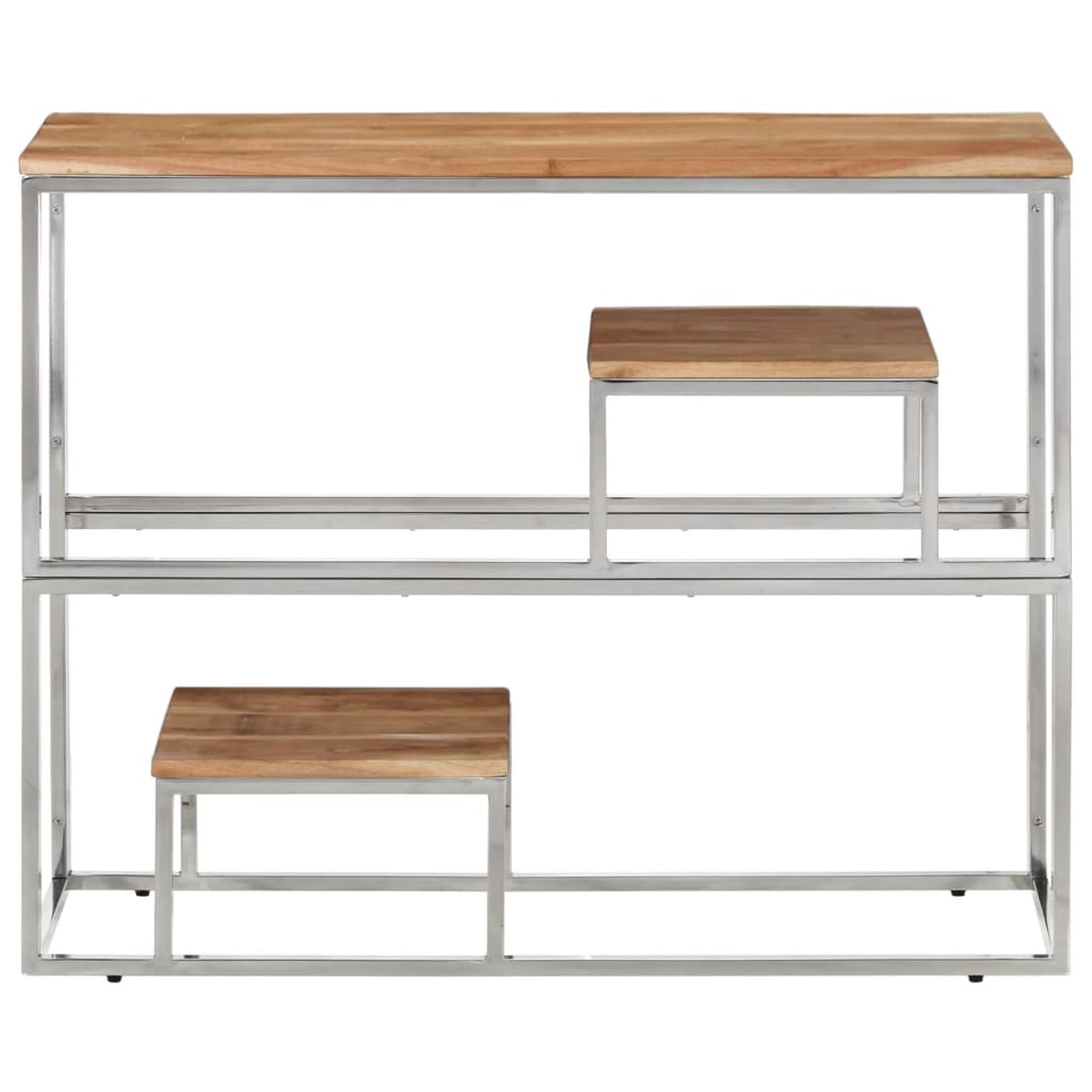 Console Table Silver Stainless Steel and Solid Wood Acacia