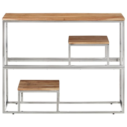 Console Table Silver Stainless Steel and Solid Wood Acacia