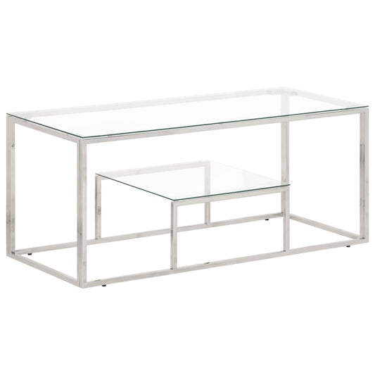 Coffee Table Silver Stainless Steel and Tempered Glass