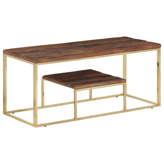 Coffee Table Gold Stainless Steel and Solid Wood Sleeper