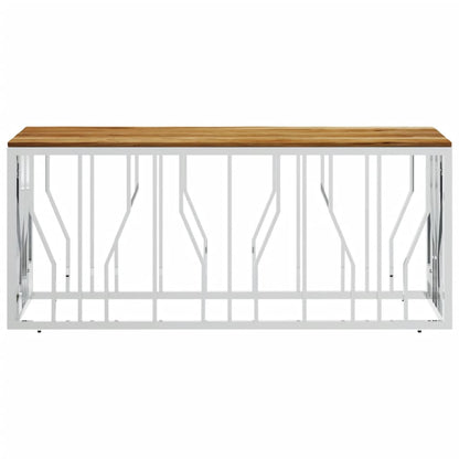 Coffee Table Silver Stainless Steel and Solid Wood Acacia