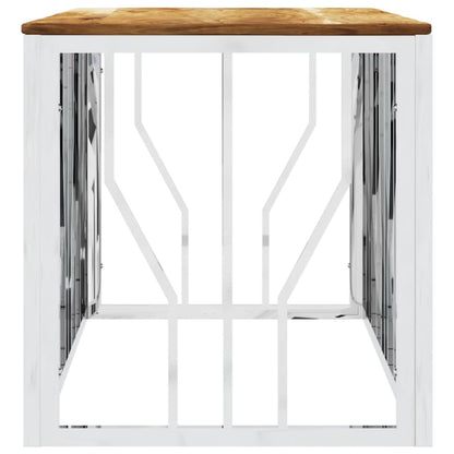 Coffee Table Silver Stainless Steel and Solid Wood Acacia