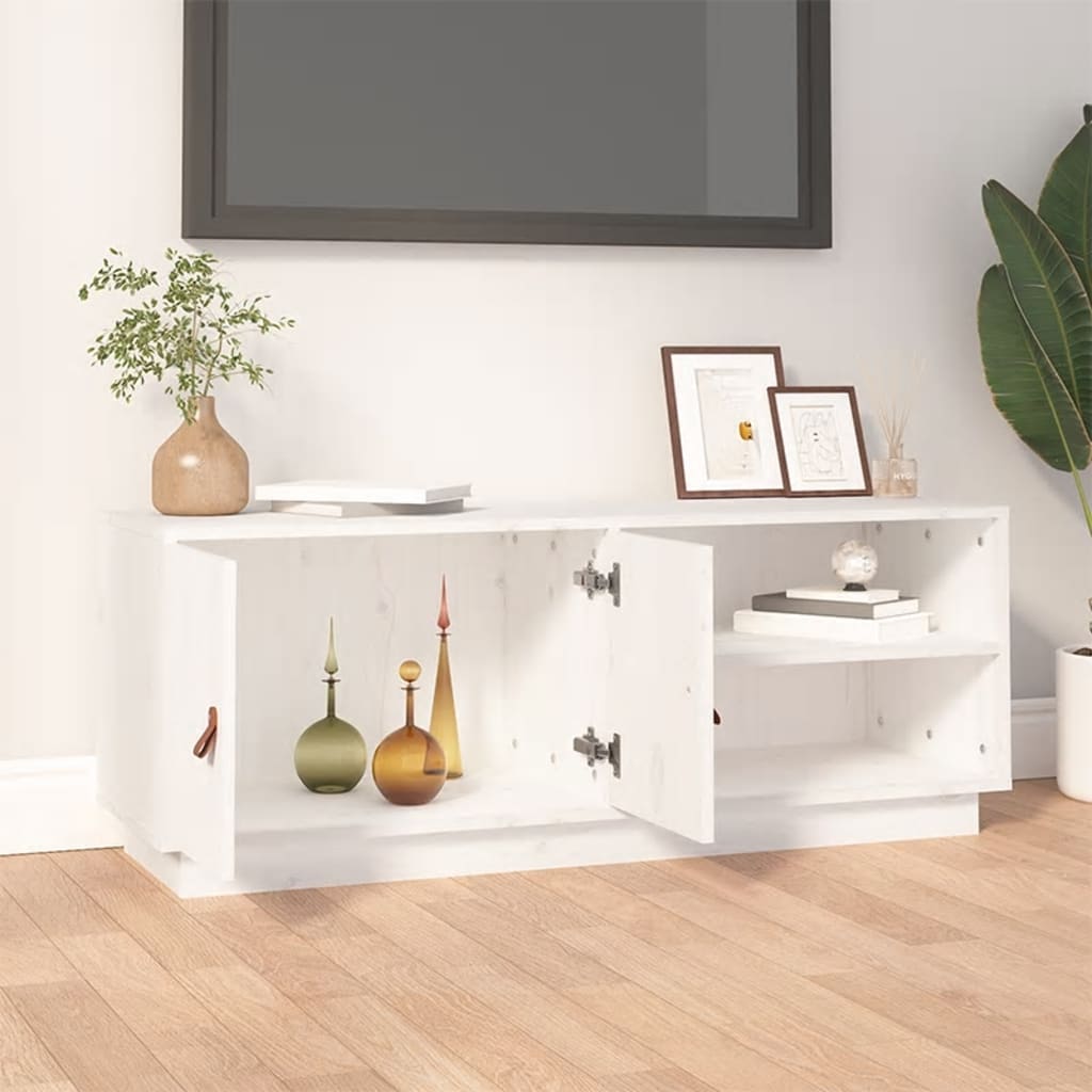 TV Cabinet White 105x34x40 cm Solid Wood Pine