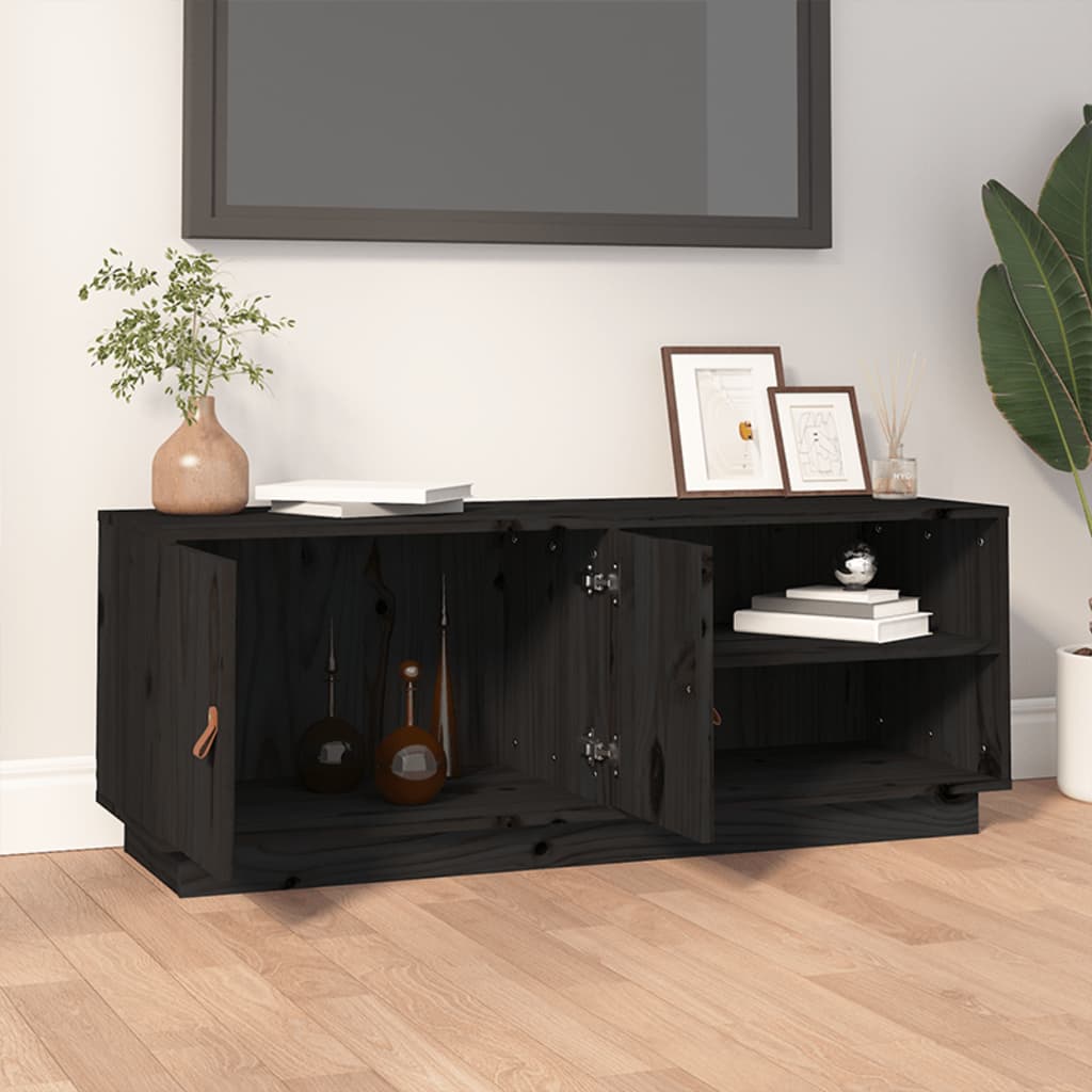 TV Cabinet Black 105x34x40 cm Solid Wood Pine