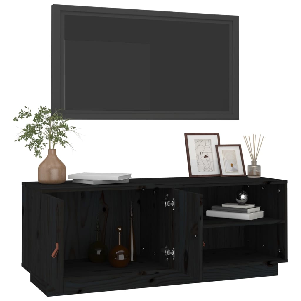 TV Cabinet Black 105x34x40 cm Solid Wood Pine