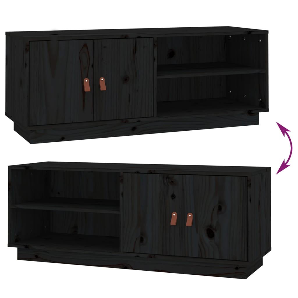 TV Cabinet Black 105x34x40 cm Solid Wood Pine