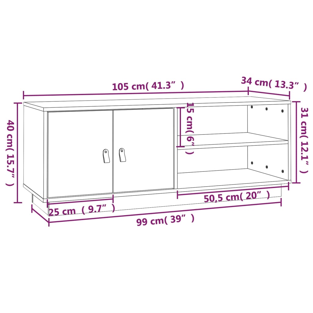 TV Cabinet Black 105x34x40 cm Solid Wood Pine