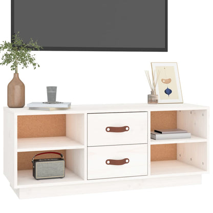 TV Cabinet White 100x34x40 cm Solid Wood Pine