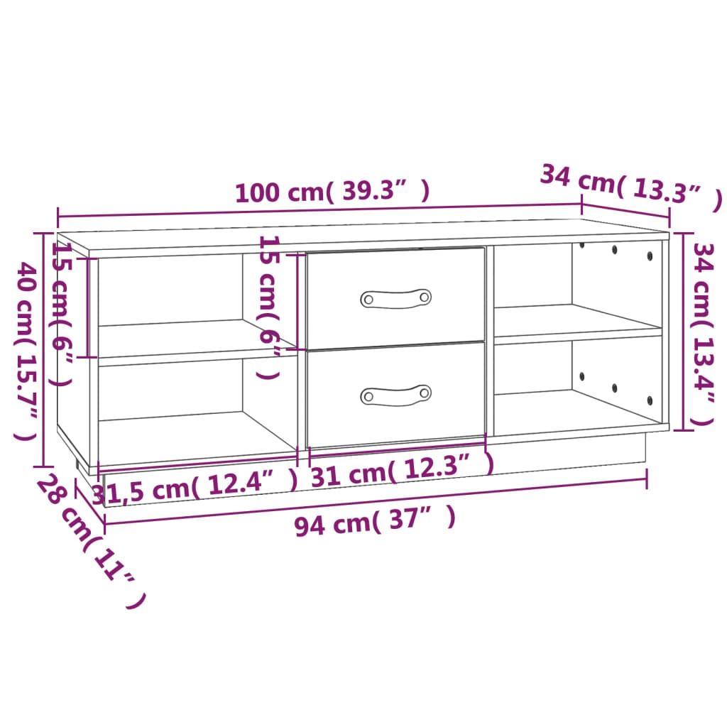 TV Cabinet White 100x34x40 cm Solid Wood Pine